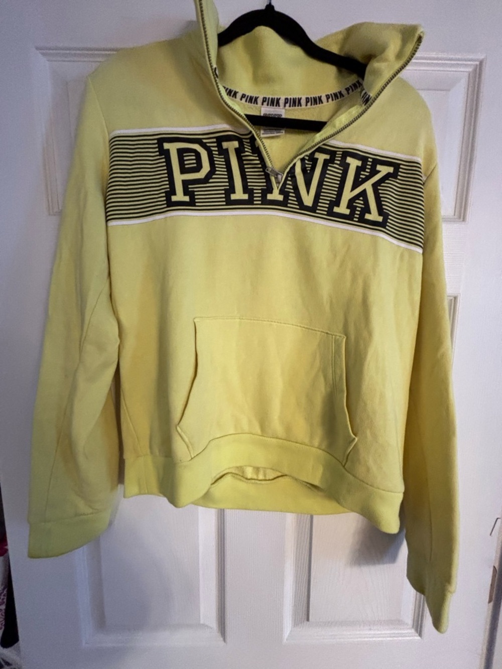PINK Half-Zip Pullover Hoodie in neon Yellow